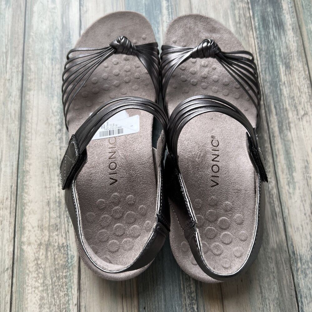 Vionic Womens Talulah Sandal Size 10 Orthotic Strappy Footbed Pewter Cushioned